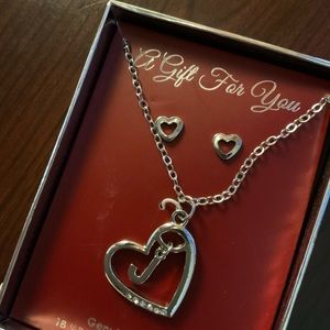 J and Heart Necklace and Earrings